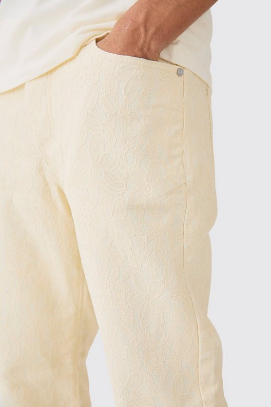 Lil Tjay Gerade Jeans mit Spitzen-Overlay