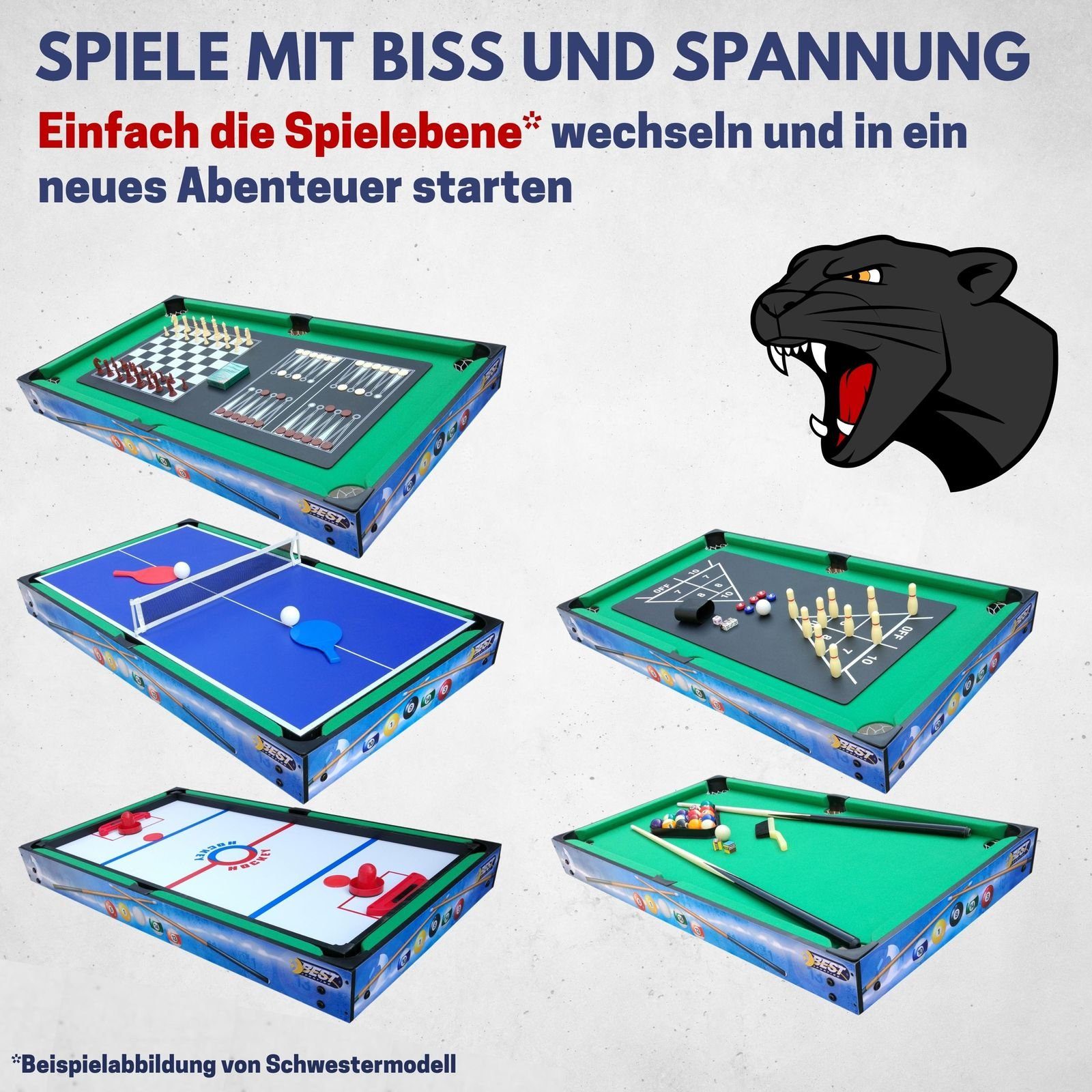 Best Sporting Multifunktionstisch Kinder 10 in 1 PANTHER - Multi Kickertisch Kinder mit 10 Spielen