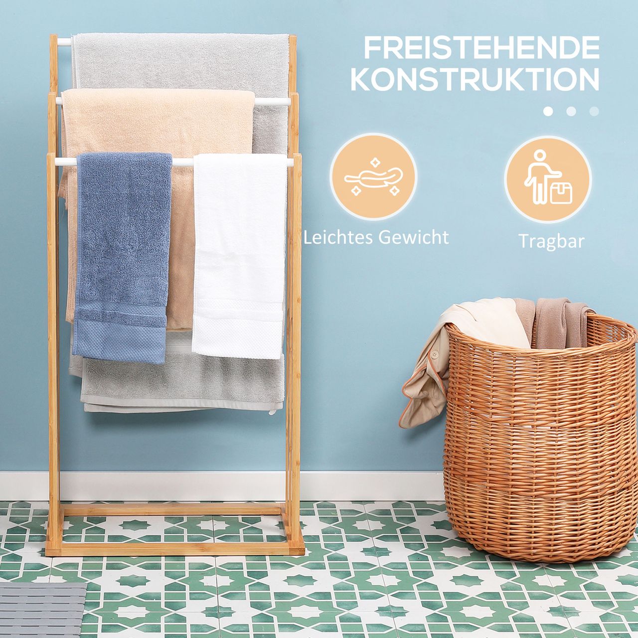 HOMCOM Handtuchhalter Freistehender Handtuchständer Badetuchhalter mit 3 Stangen