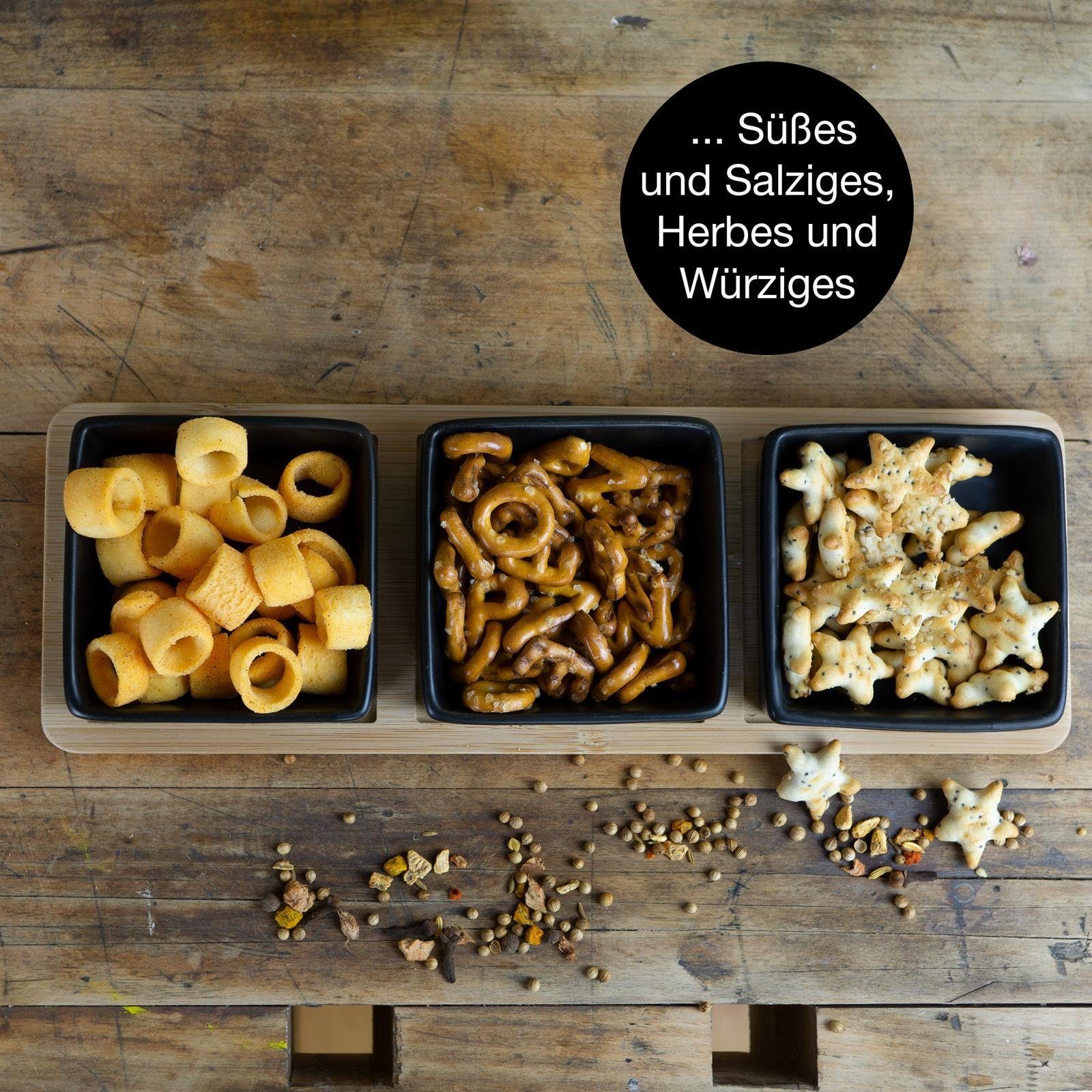 Moritz & Moritz Servierplatte Servierplatte mit Dip Schälchen, Schiefer, Keramik, Bambus, (Curry, 7-tlg)