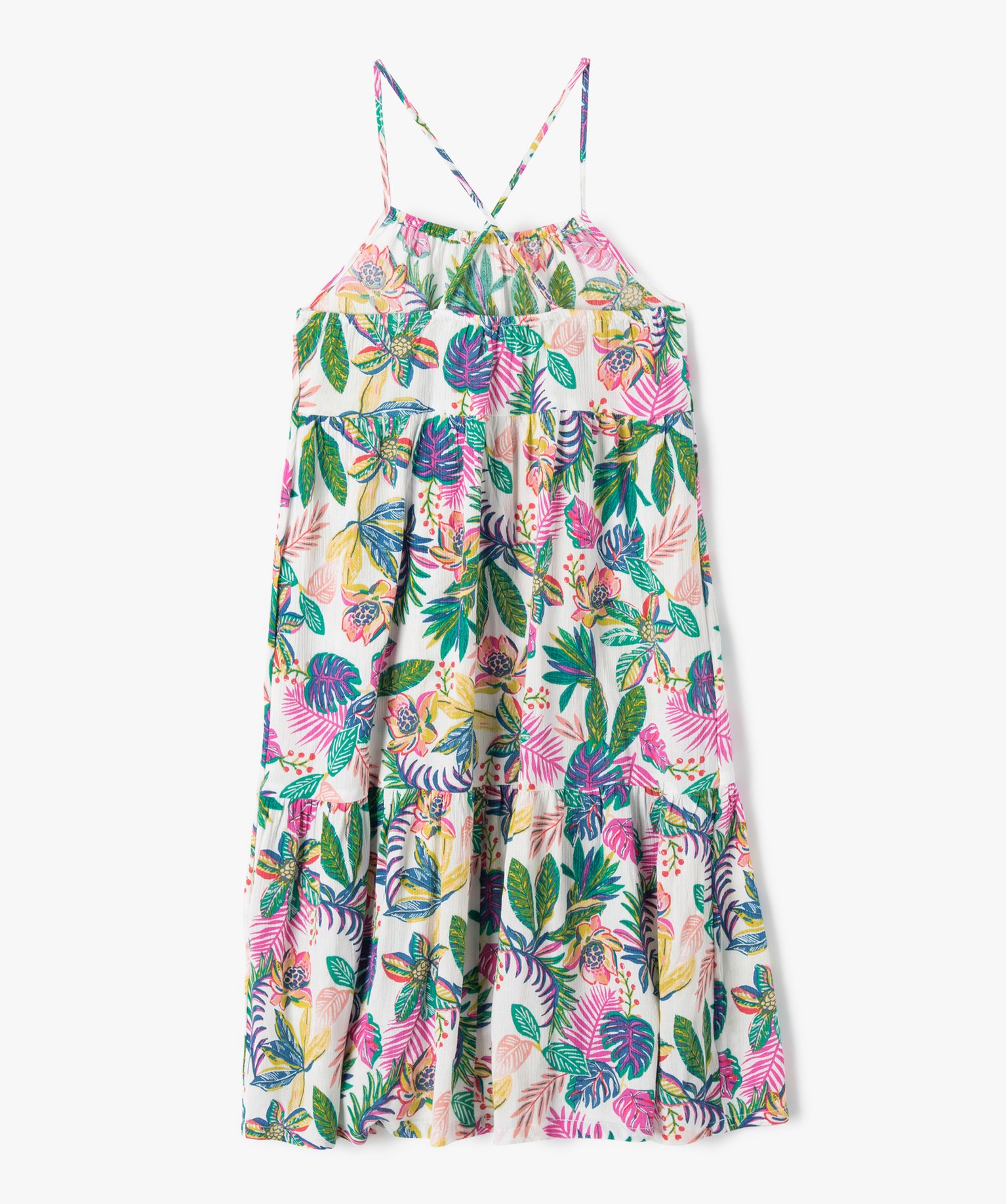 Robe fille à fines bretelles et motifs fleuris ecru | GEMO