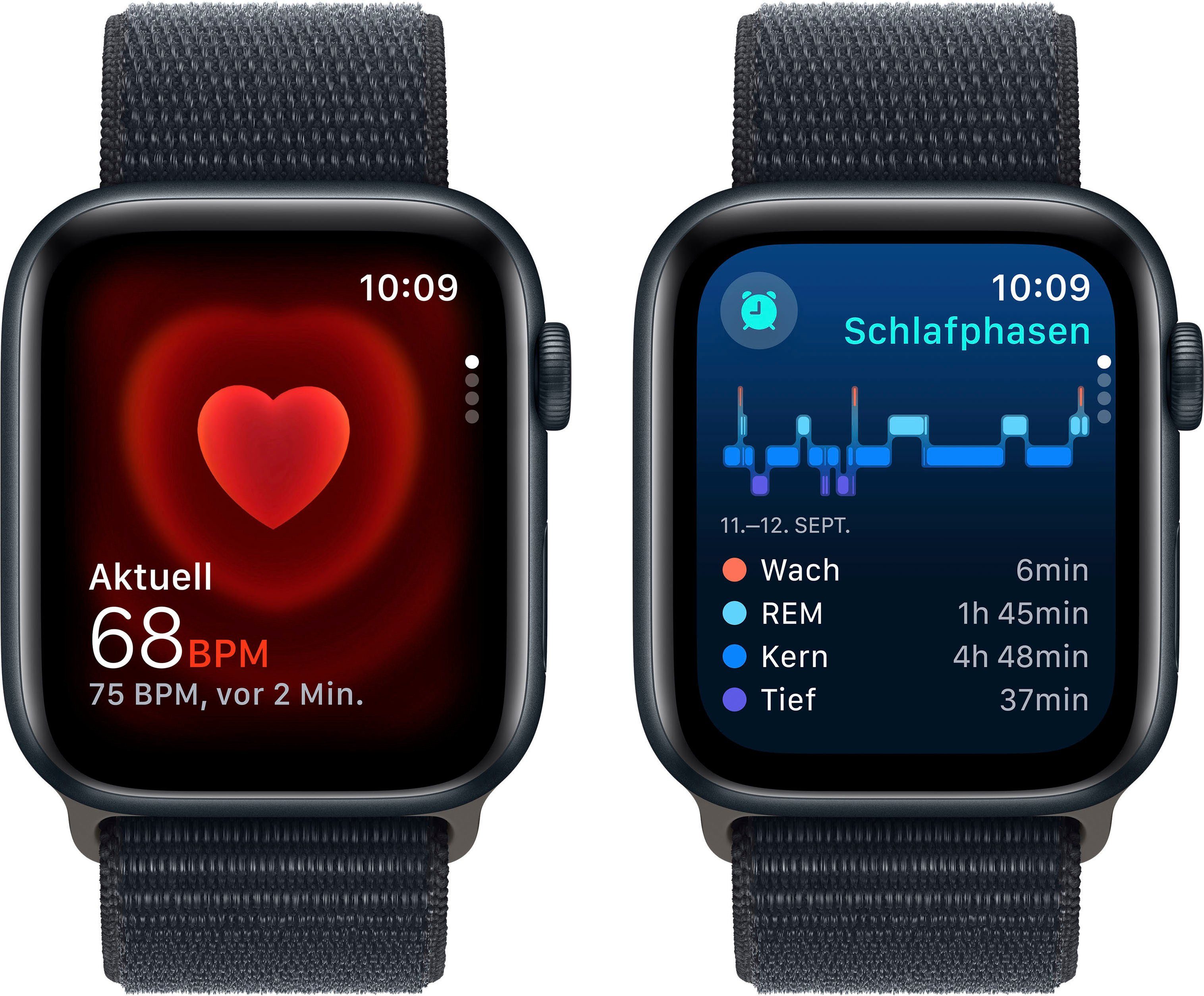 Apple Watch SE GPS Aluminium 44 mm + Cellular Smartwatch (4,4 cm/1,73 Zoll, Watch OS 10), Sport Loop