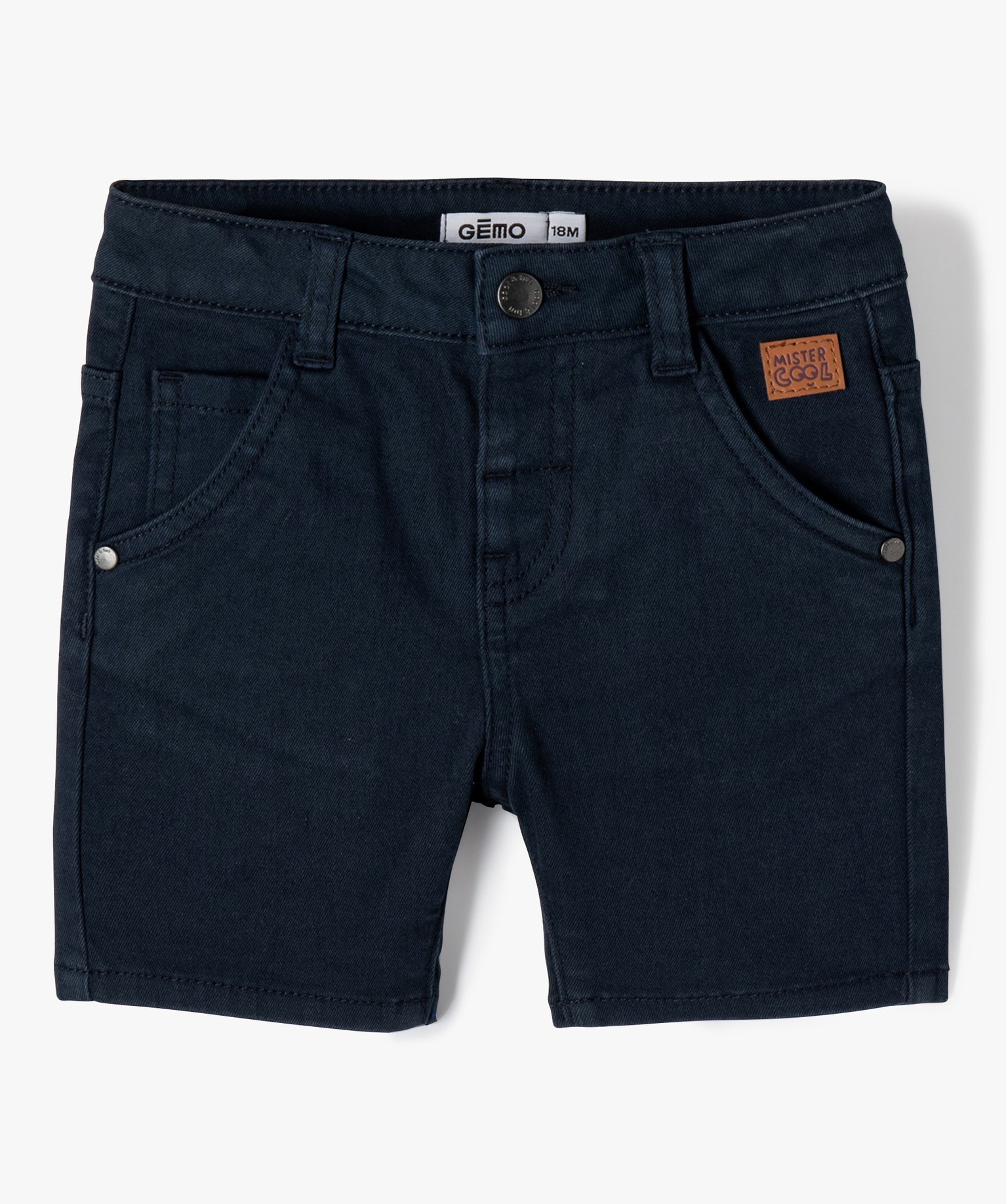 Short bébé Garçon slim en toile extensible unie marine | GEMO