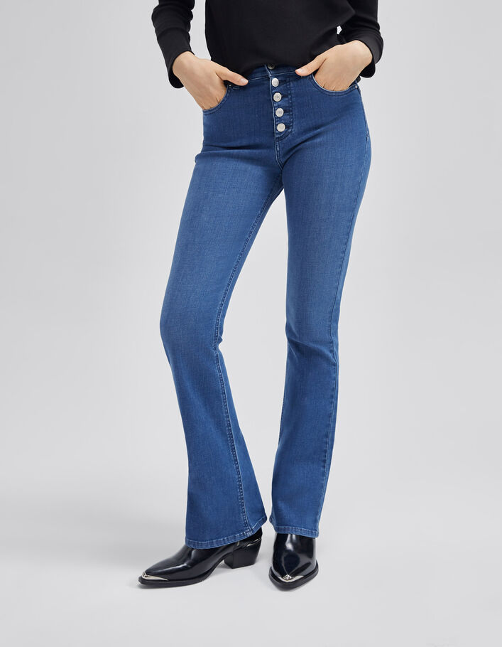 Jean flare bleu taille haute effet sculpt up Femme