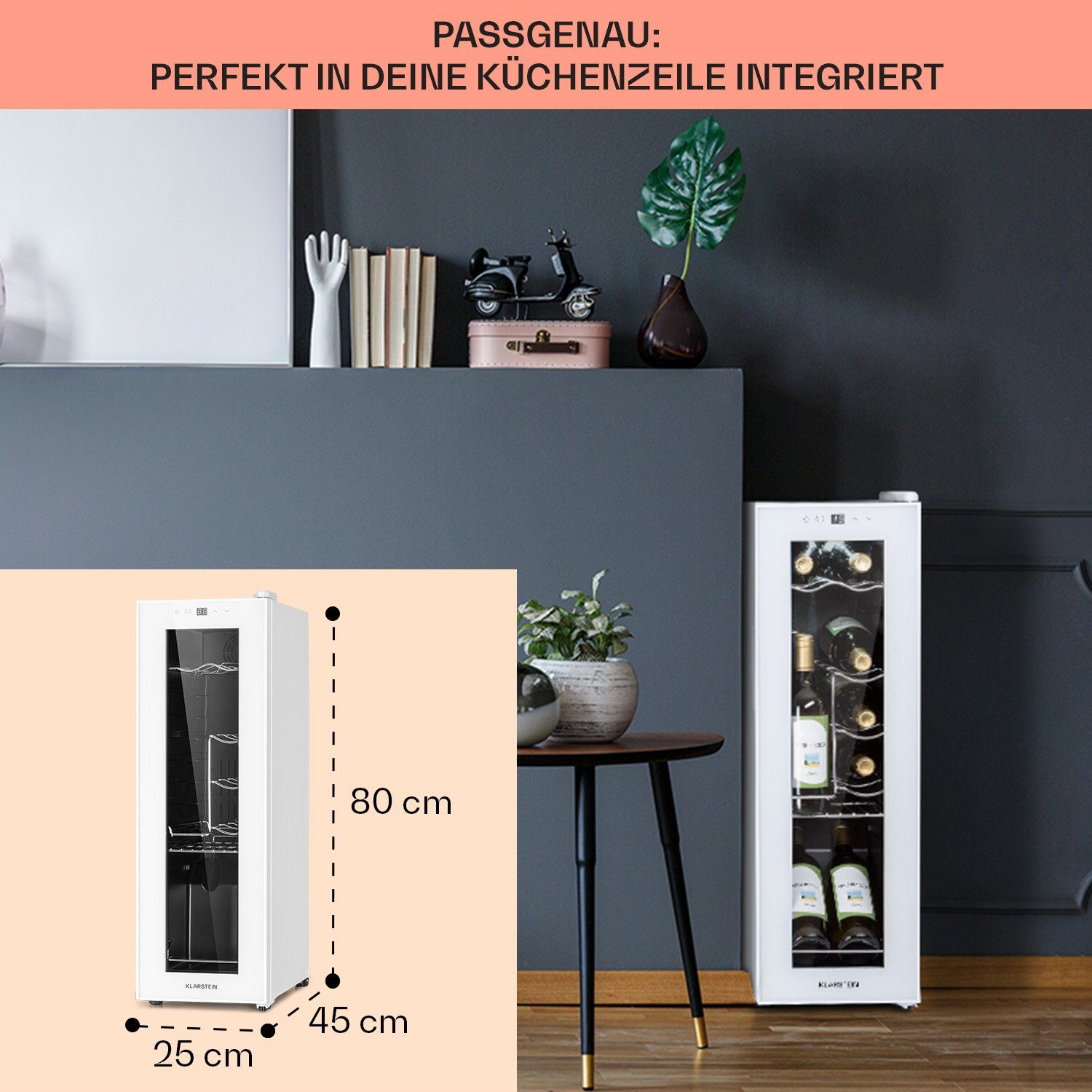 Klarstein Weinkühlschrank Shiraz 12 Slim Uno, für 12 Standardflaschen á 0,75l,Wein Flaschenkühlschrank Weintemperierschrank Weinschrank Kühlschrank