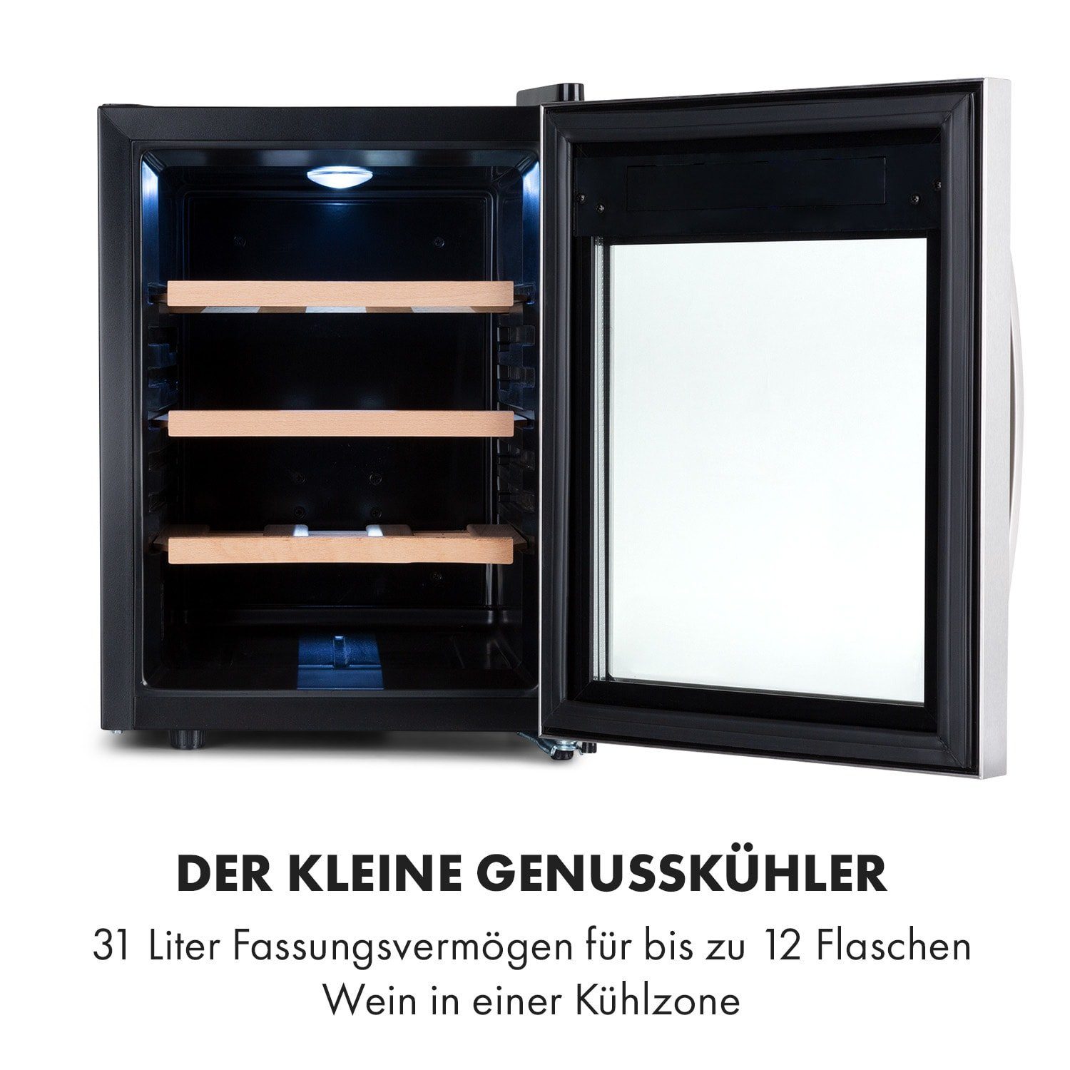 Klarstein Weinkühlschrank Reserva 12 Uno, für 12 Standardflaschen á 0,75l,Wein Flaschenkühlschrank Weintemperierschrank Weinschrank Kühlschrank