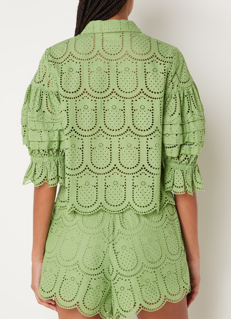 Farm Rio  Richillieu blouse van broderie met ballonmouw