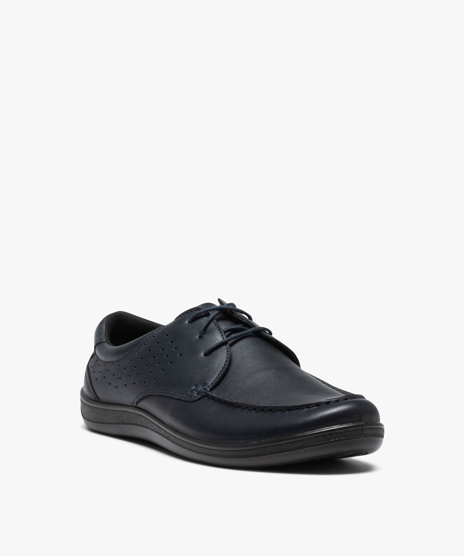 Chaussures bateau homme confort dessus cuir uni marine | GEMO