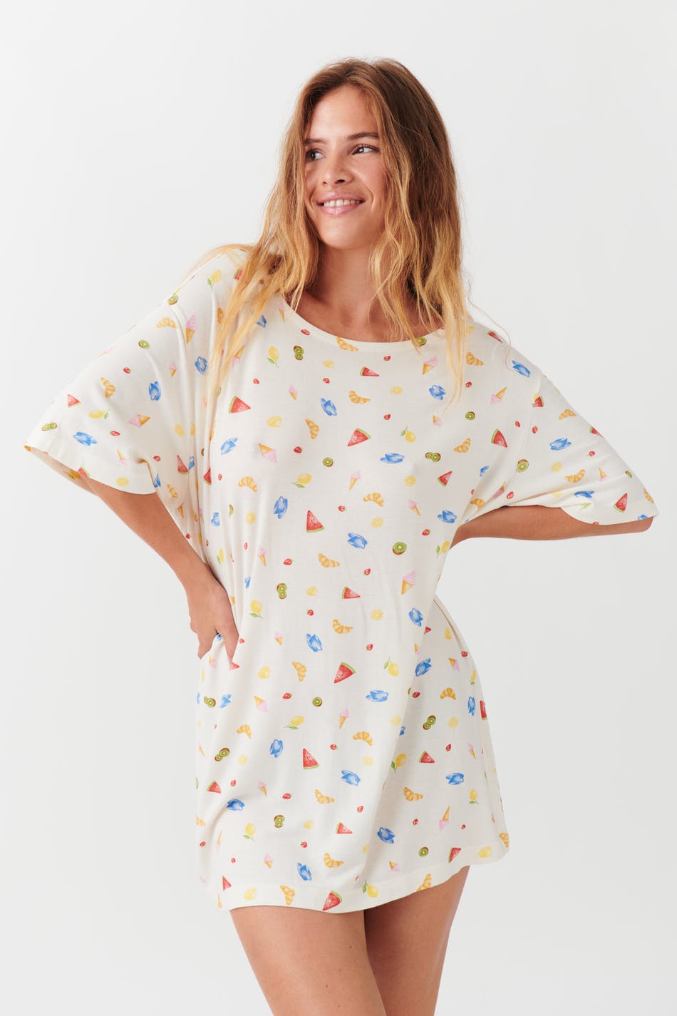 Boatneck pyjama tee dress
