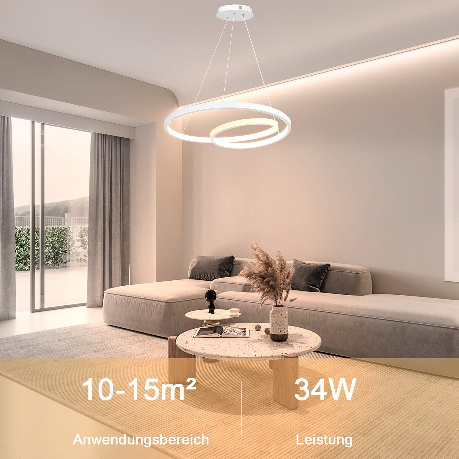 Nettlife Hängeleuchten Weiß Dimmbar mit Fernbedienung LED Hängelampe 150cm, Speicherfunktion, LED fest integriert, Warmweiß, Neutralweiß, Kaltweiß, für Wohnzimmer Schlafzimmer Küche, 34W