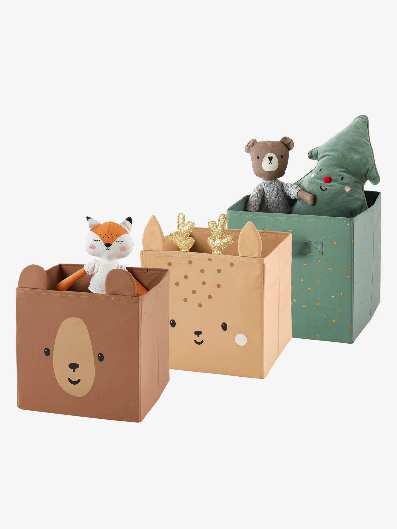 Lot de 3 bacs de rangement GREEN FOREST marron et vert