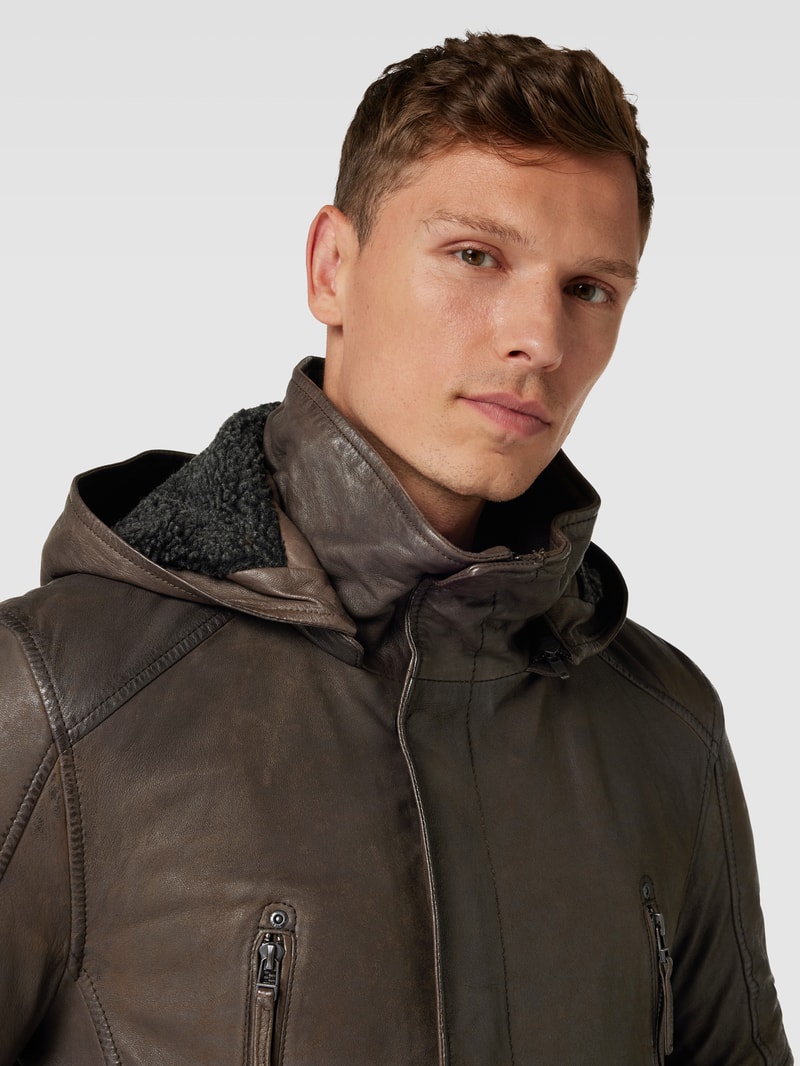 Parka aus Leder Modell 'KASSIO' in dunkelbraun