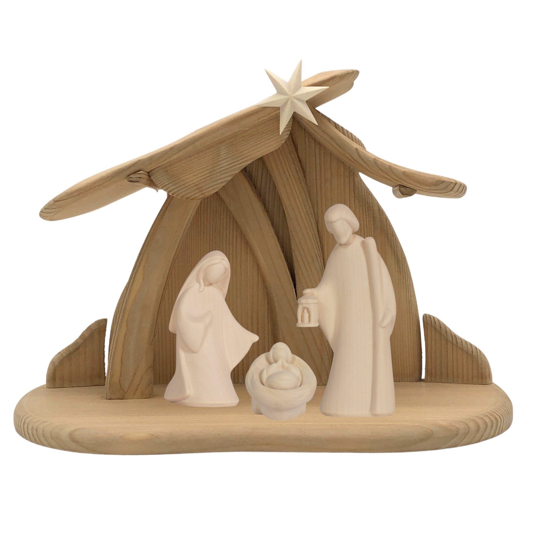 Akantus Krippe Leonardo Weihnachtskrippe: Hl. Familie unbemalt, holzgeschnitzt, Ahornholz, Made in Südtirol