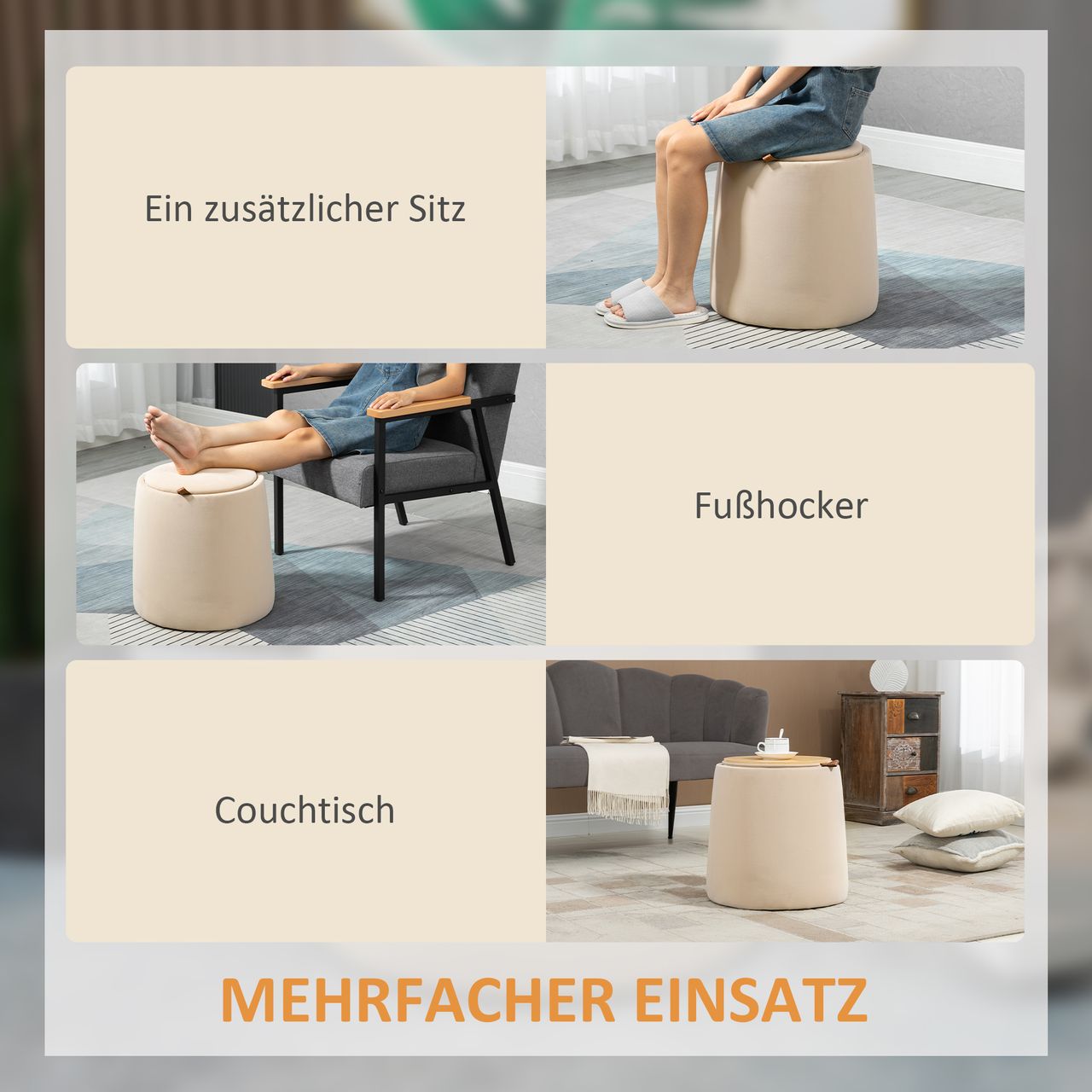HOMCOM 2-in-1 Ottomane Sitzhocker inklusive Stauraum, abnehmbaren Deckel Beige