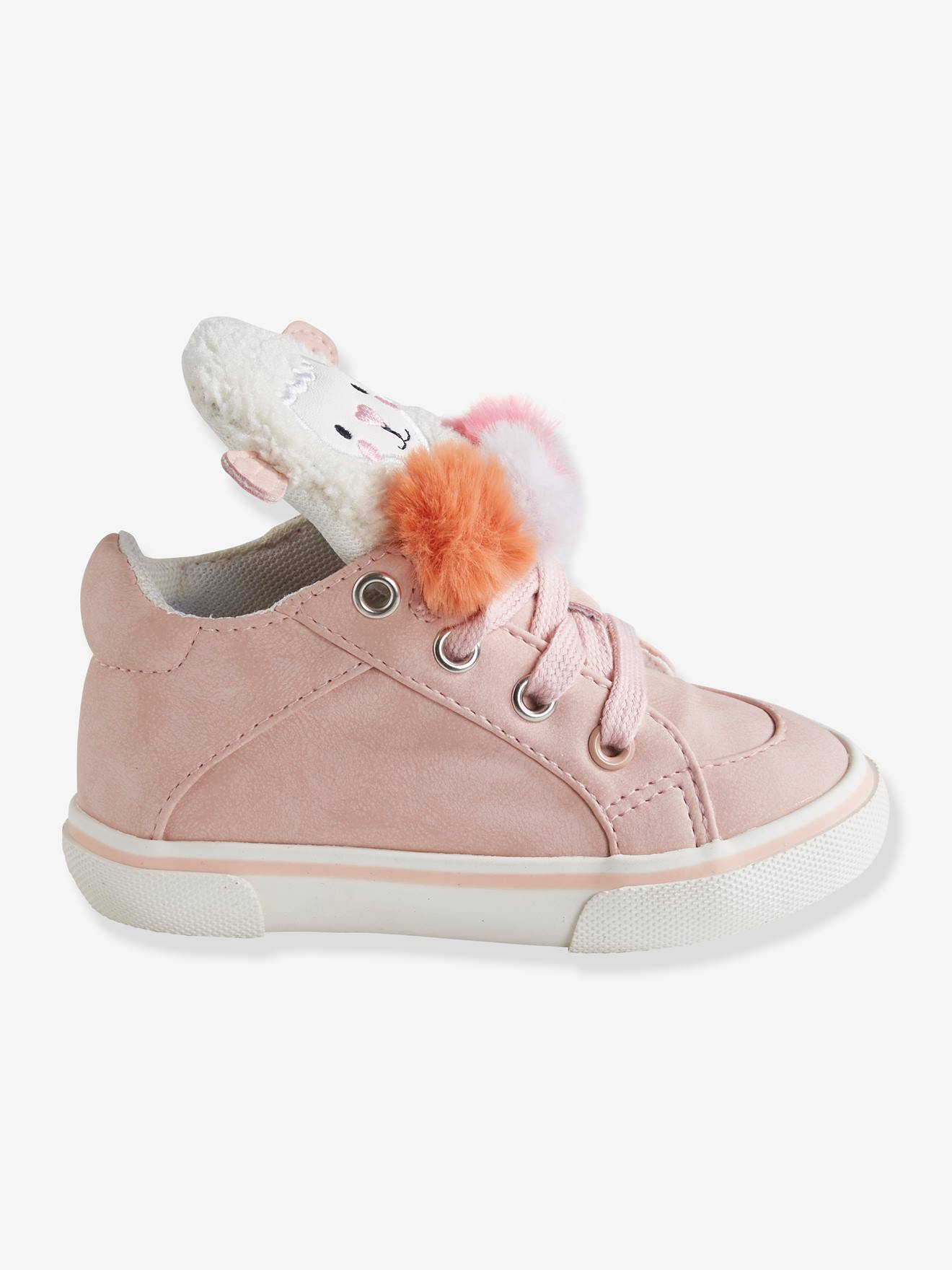Baskets montantes bébé fille 3 pompons rose clair