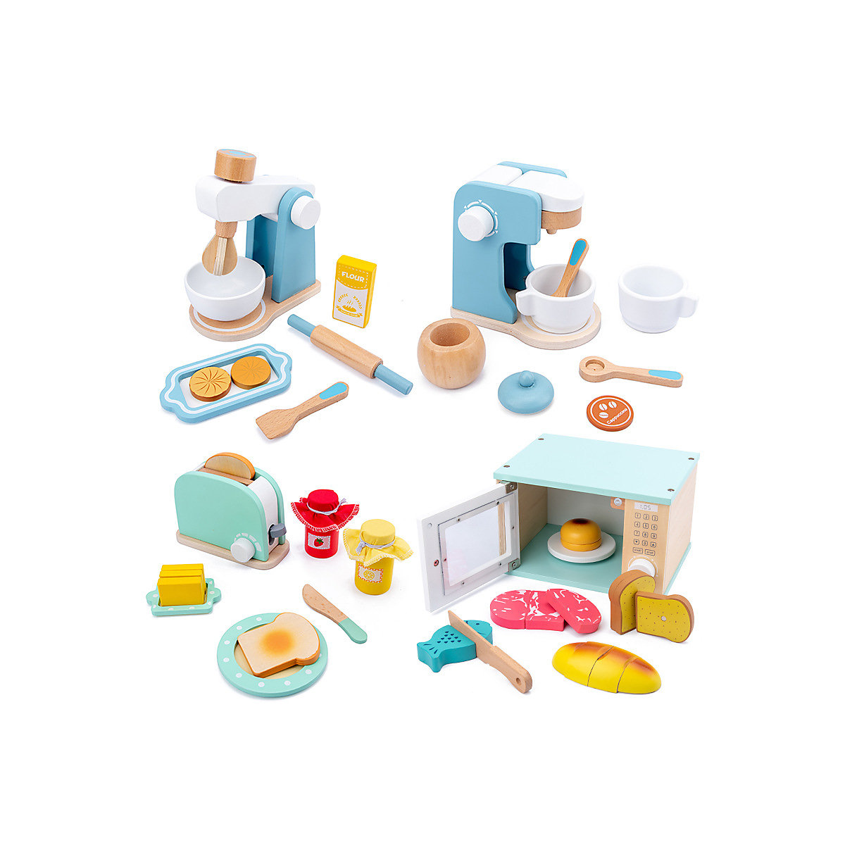 Spielzeugset für die Kinderküche Simulierter Ofen-Entsafter, Kaffeemaschine, Mixer, Holzspielzeug