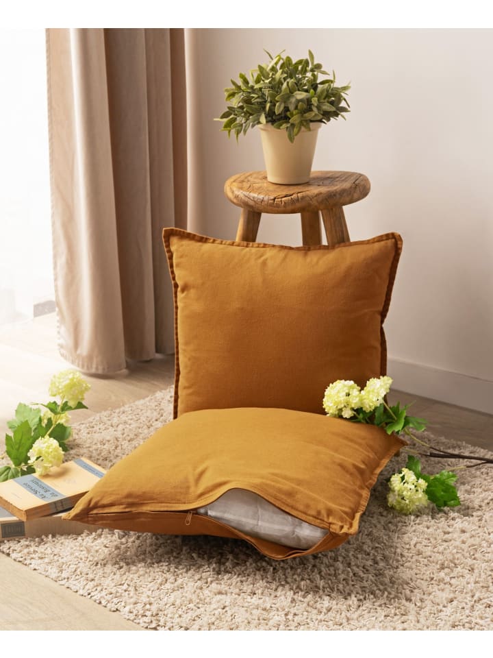 JACK 2er Set Kissenhülle 45x45cm Baumwolle Einfarbig in Caramel günstig kaufen 45x45 cm