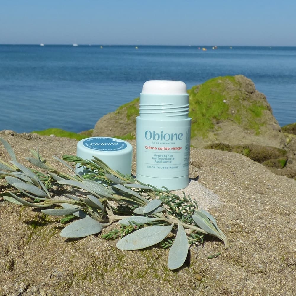 obione Crème solide Visage Bio en Stick - Jouret nuit - Toutes peaux Hydratante, antioxydante, apaisante -  Extrait de plantes marines de Noirmoutier