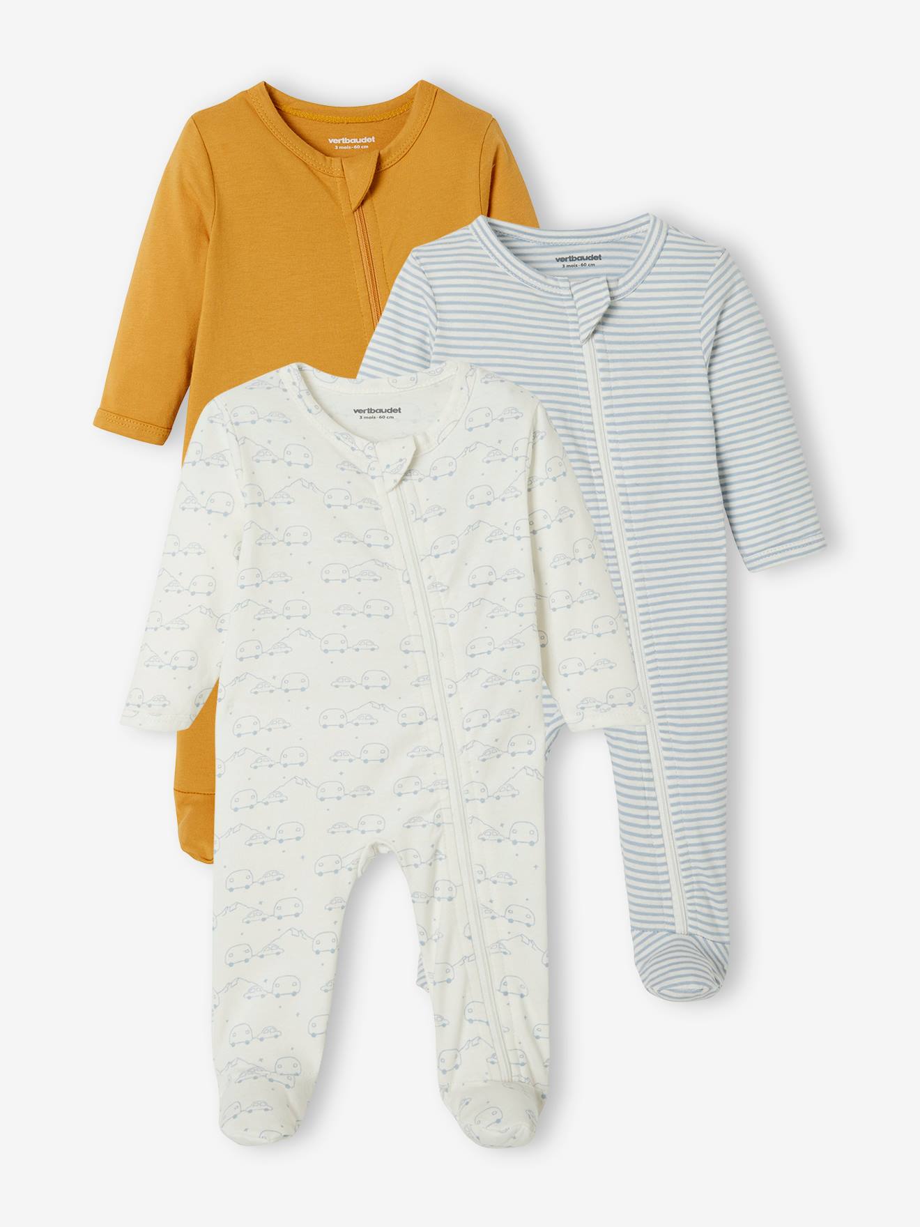 Lot de 3 pyjamas bébé en jersey ouverture zippée BASICS lot moutarde