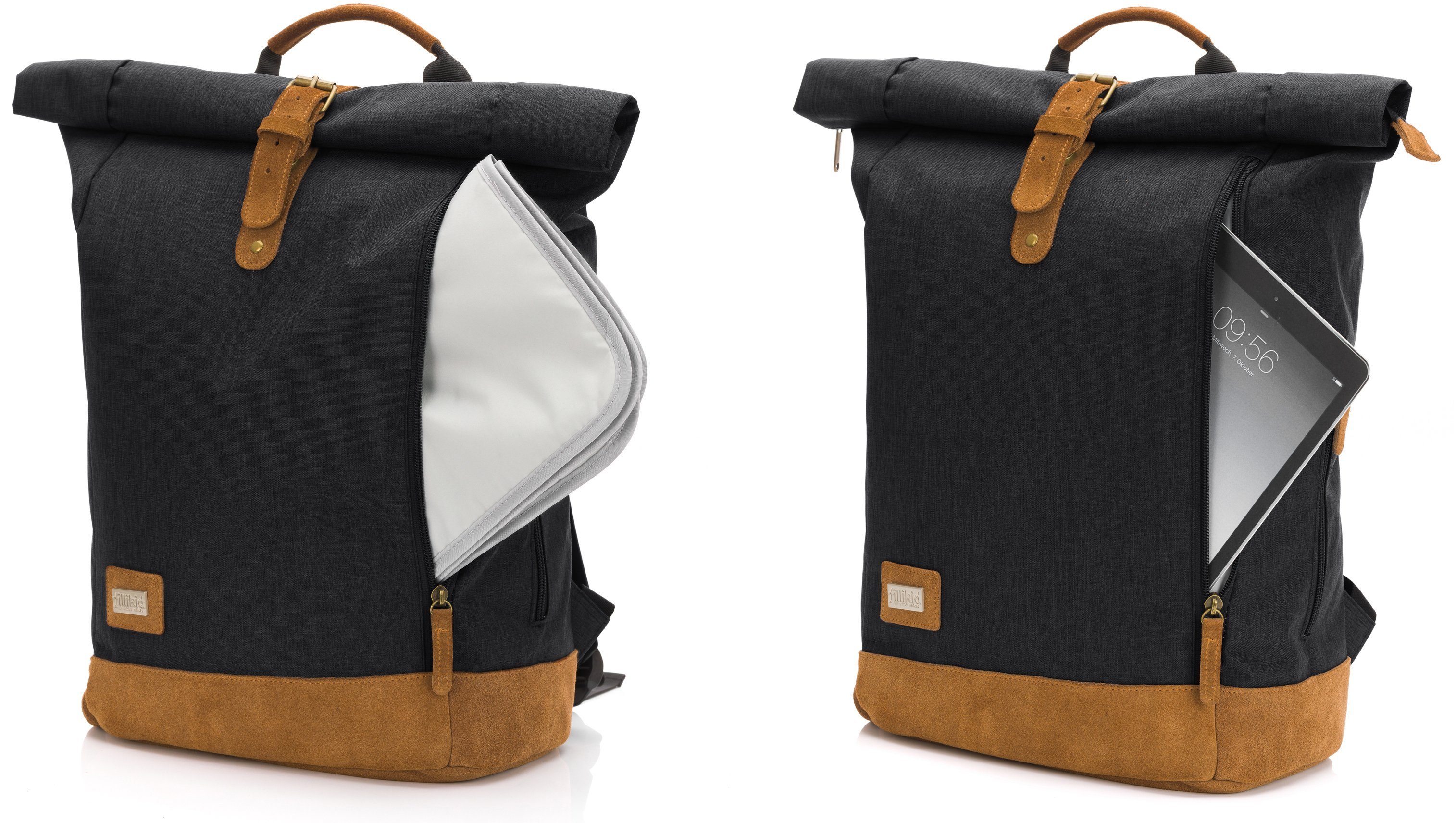 Fillikid Wickelrucksack Berlin, schwarz melange, inkl. Wickelauflage