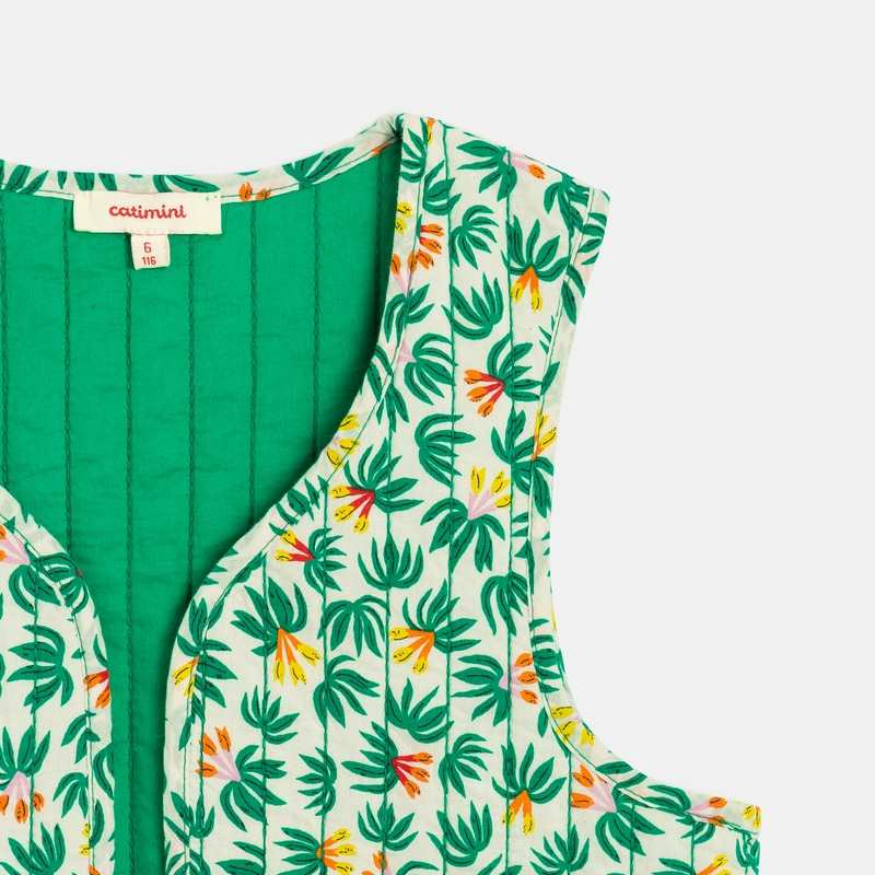 Gilet matelassé fille à imprimés plantes rose Catimini