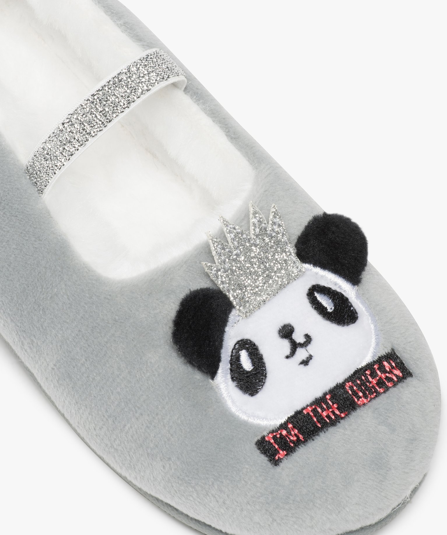 Chaussons fille forme ballerine avec motif panda gris | GEMO