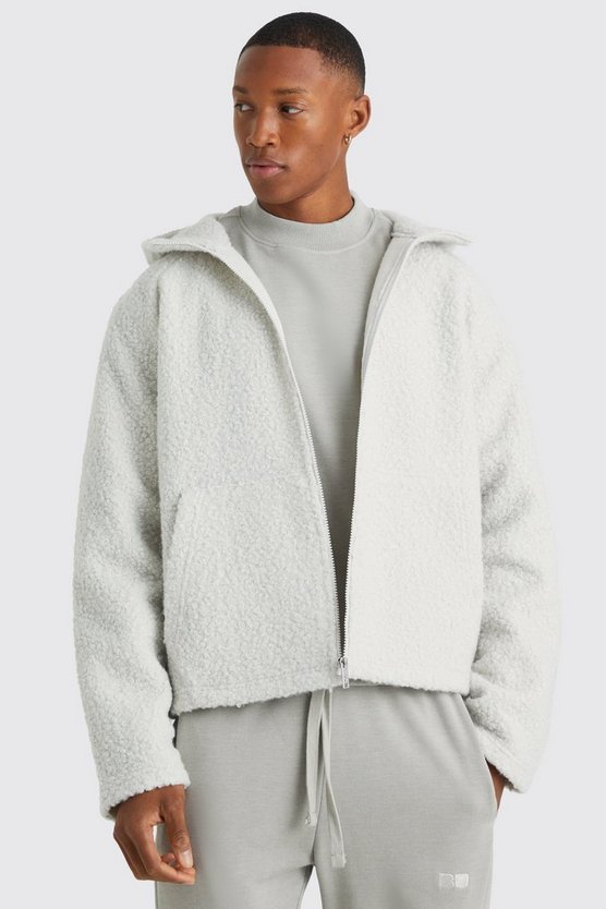 Kastiger Oversize Bouclee Borg-Hoodie mit Reißverschluss