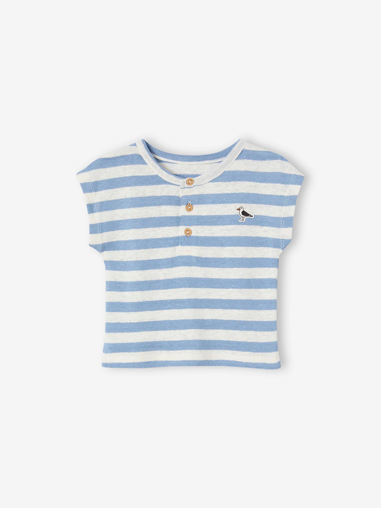 Ensemble bébé T-shirt rayé et short uni bleu ciel