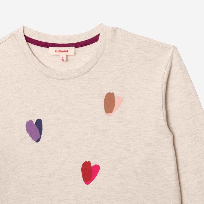 T-shirt fille à coeurs gris chiné en coton recyclé Catimini