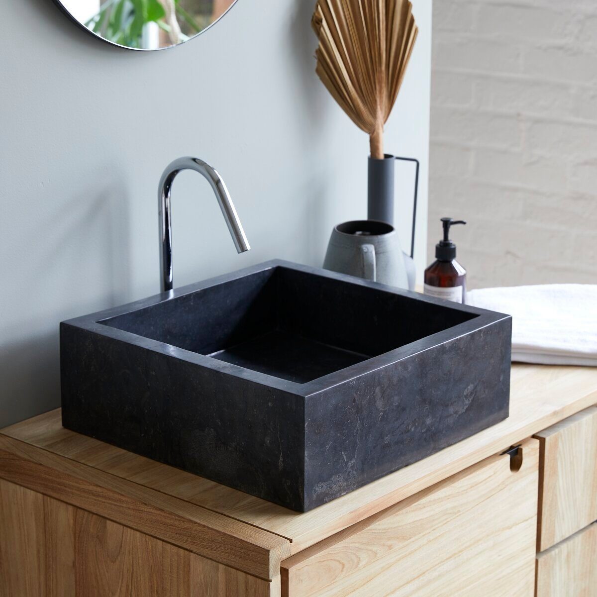 Tikamoon Waschbecken Waschbecken aus Marmor dark grey