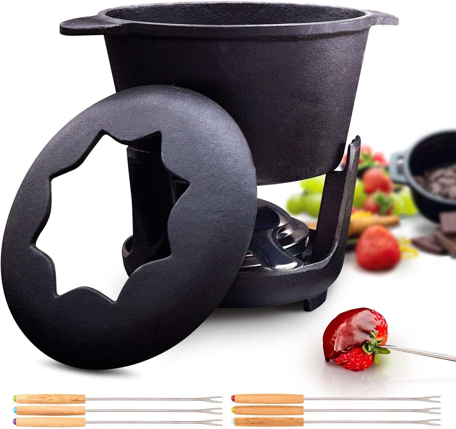Bonvivre Raclette und Fondue-Set für 6 Personen, 1 Liter, 13-teilig mit Brenner und 6 Gabeln, Käsefondue Schokofondue Fleischfondue Gemüsefondue