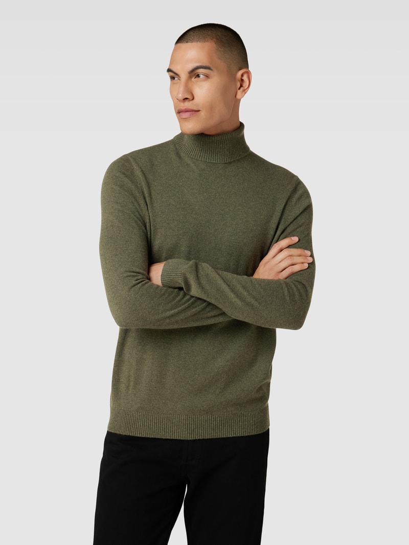 Strickpullover mit Rollkragen aus Kaschmir in olivgrün meliert