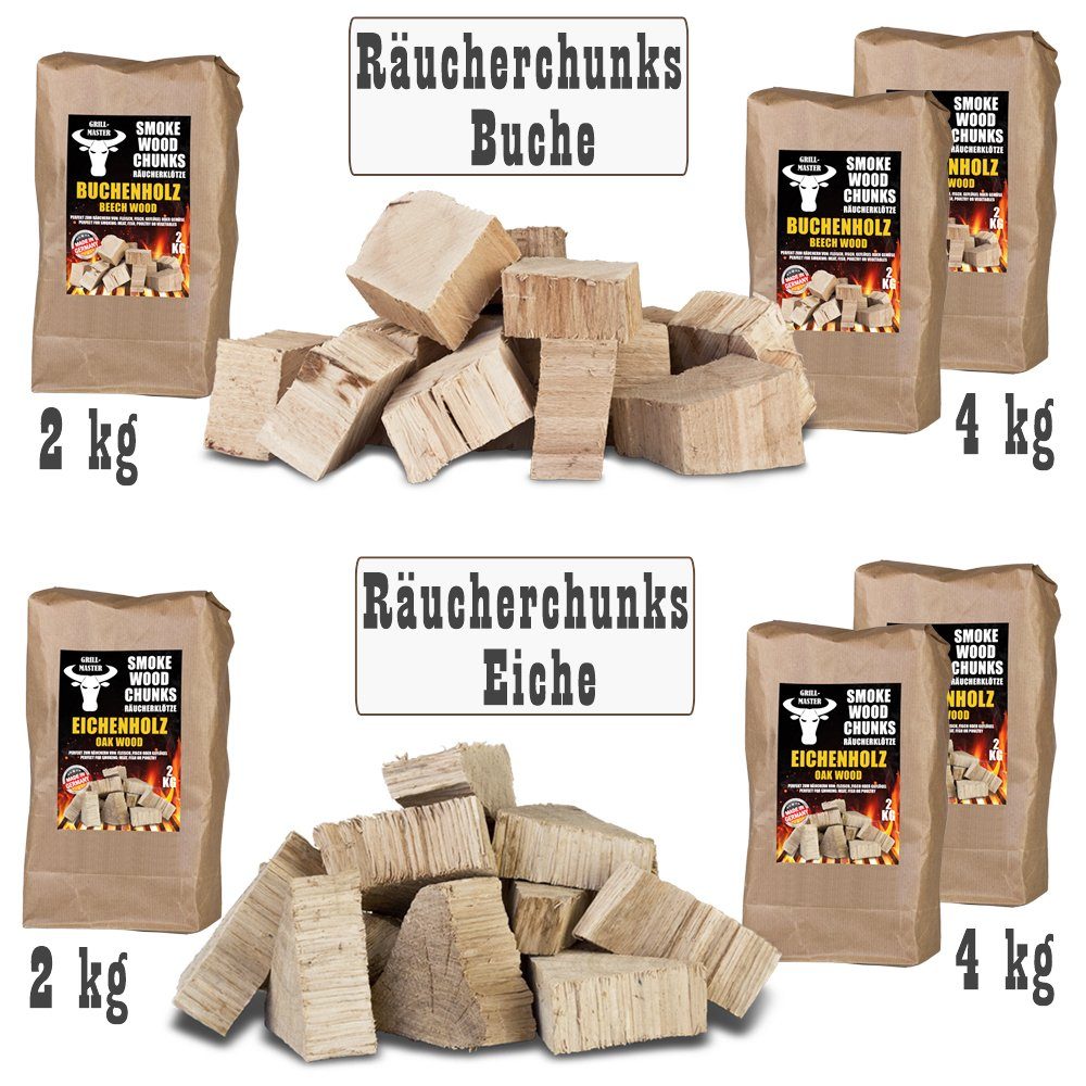 Grillmaster Räucherspäne Räucherklötze 2-4 kg Buche Eiche Chunks Räuchern Smoken BBQ Feuer, 2 kg