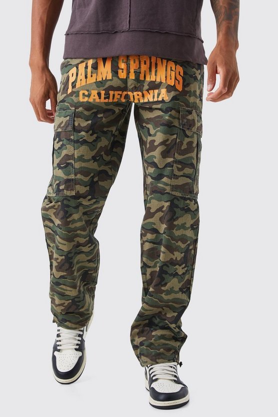 Tall lockere Camouflage Cargo-Hose mit Slogan-Print
