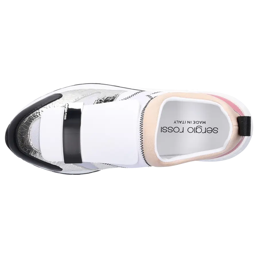Sergio Rossi - Slip Ons SR1 RUNNING Kalbsleder Crinkled Logo altrosa beige silber weiß - weiß