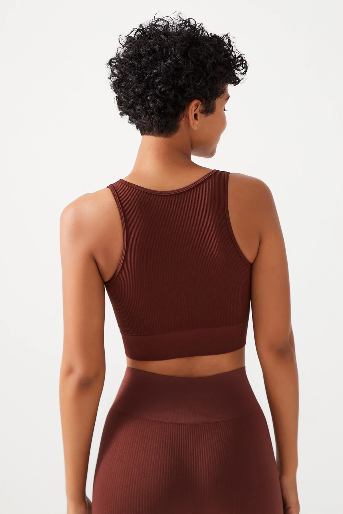 LOS OJOS  Braunes, geripptes, bauchfreies Bustier-Top mit U-Ausschnitt für Damen
