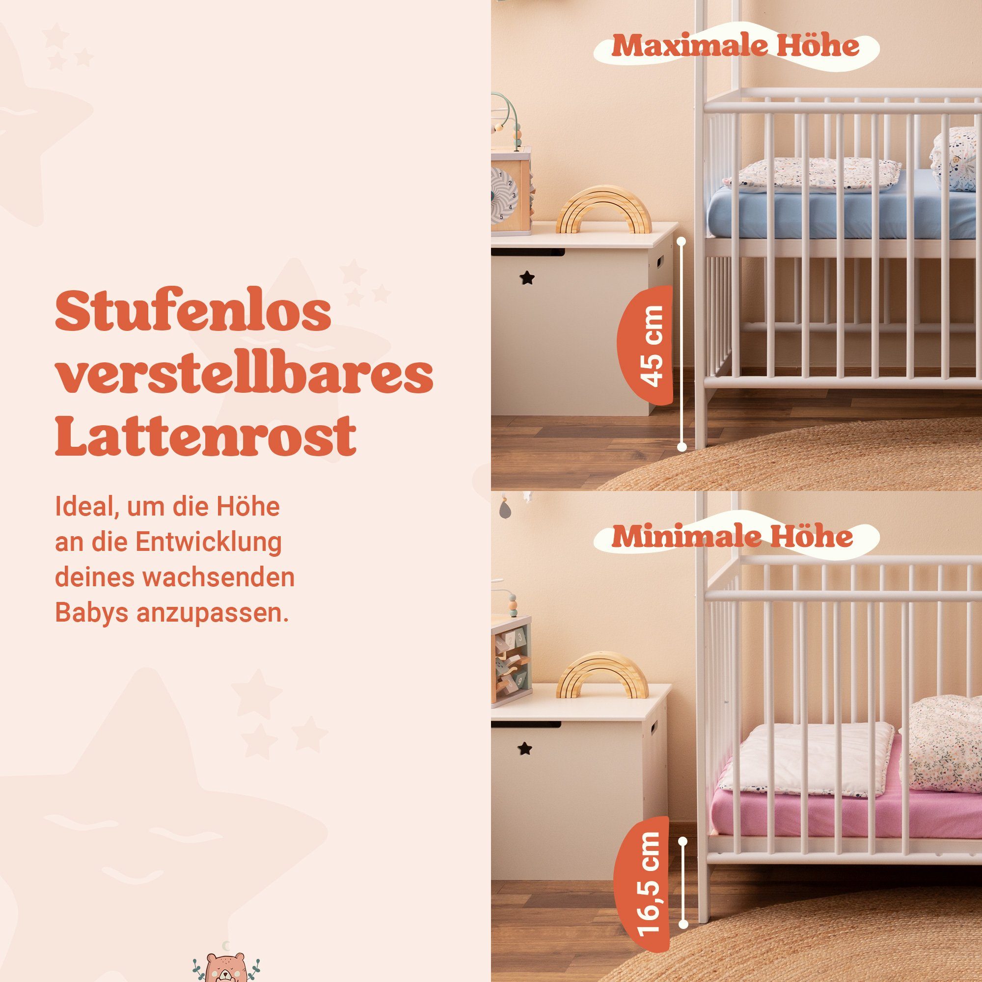 Alcube Komplettbett MILO Mitwachsendes Hausbett 3 in 1, Made in Germany I DIN EN 1130, Babybett 60x120 aus Buchenholz, Beistellbett Baby umbaubar zum Sofa