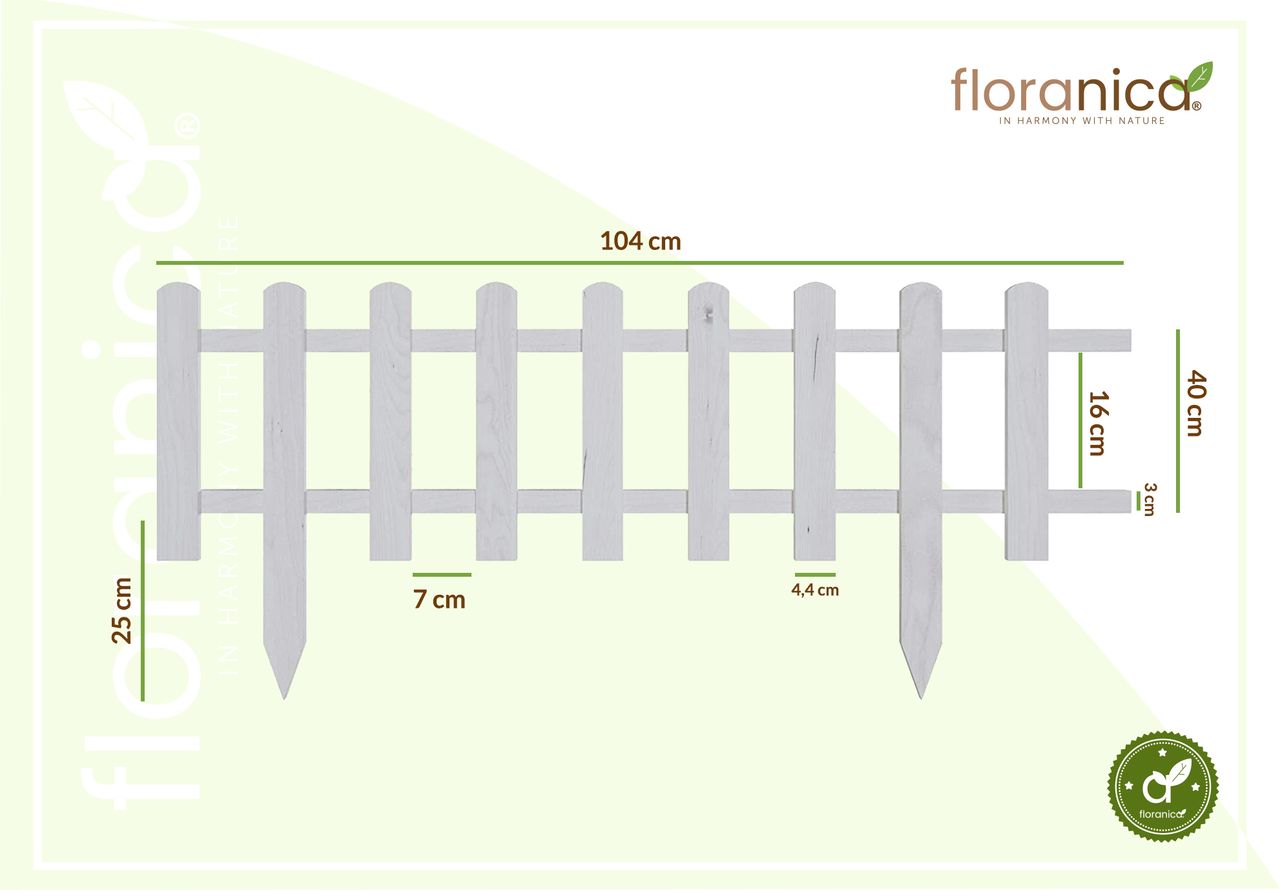 Pemicont Floranica Vorgarten Gartenzaun aus Holz Vampir 1 STK 104cm Höhe 40cm Weiß Imprägnierter Kiefernholzzaun Dekorative Steckzaun für Blumenbeete Gemüsebeete Wegeinfassungen Tierauslauf