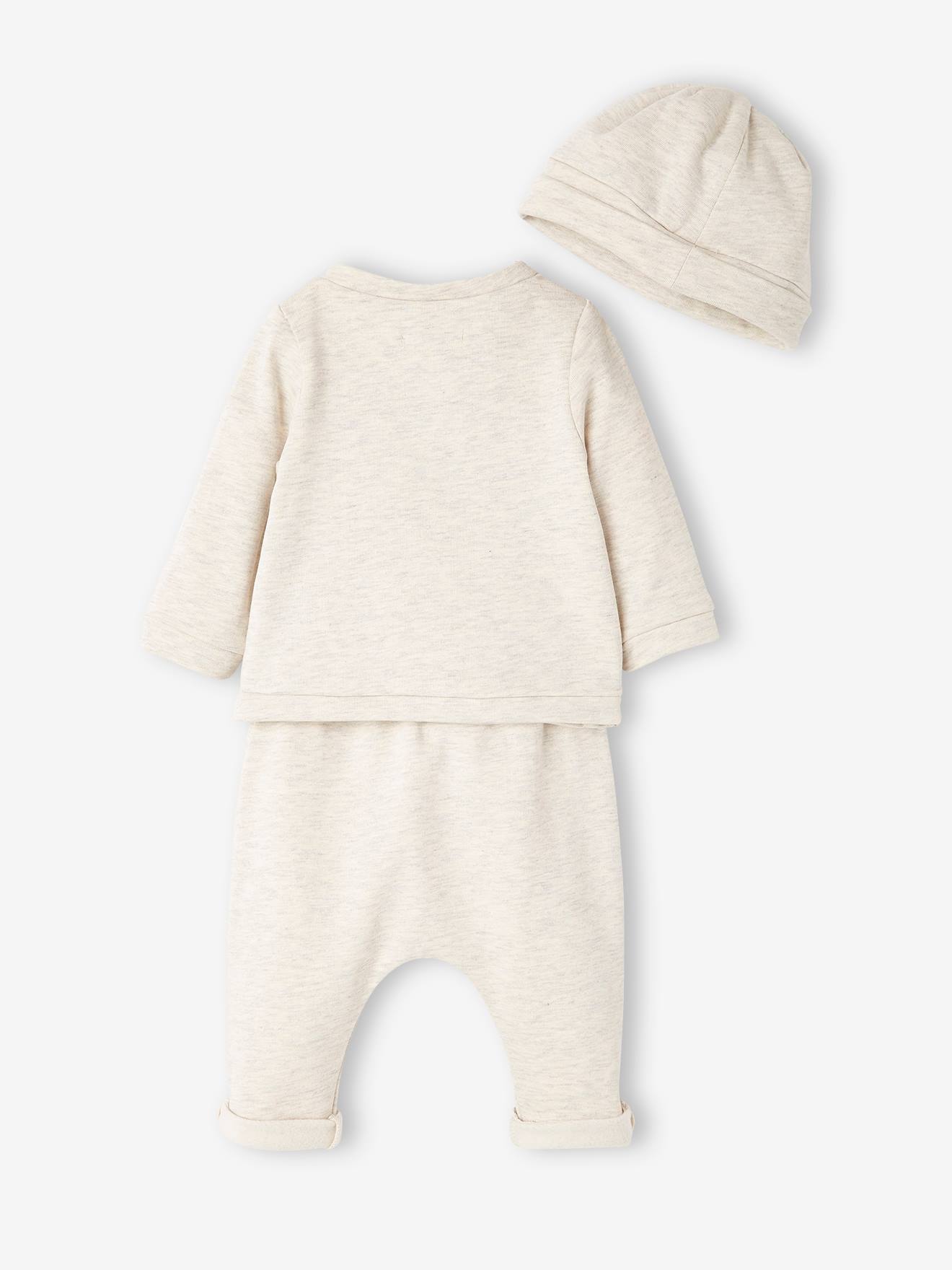 Ensemble bébé 3 pièces en molleton naissance beige chiné