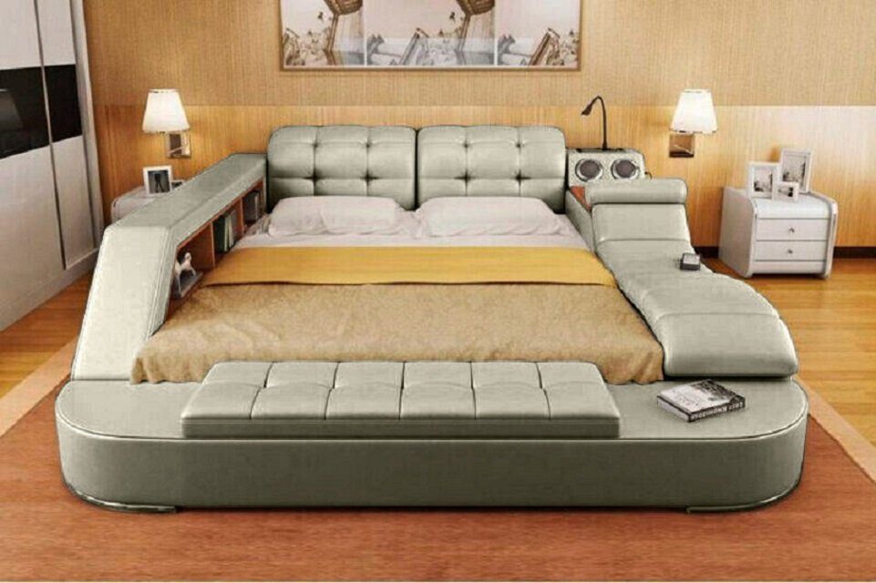 JVmoebel Bett Doppel Luxus Leder Bett + USB Polster Betten Multifunktion Sofort