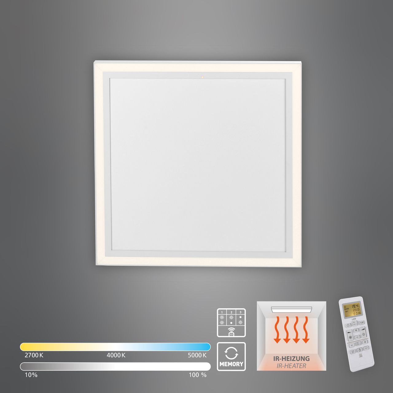 JUST LIGHT JUST LIGHT.  LED Deckenpanel mit IR-Heizung BEROA, 1xLED-Board/35W/2700-5000K, Weiss