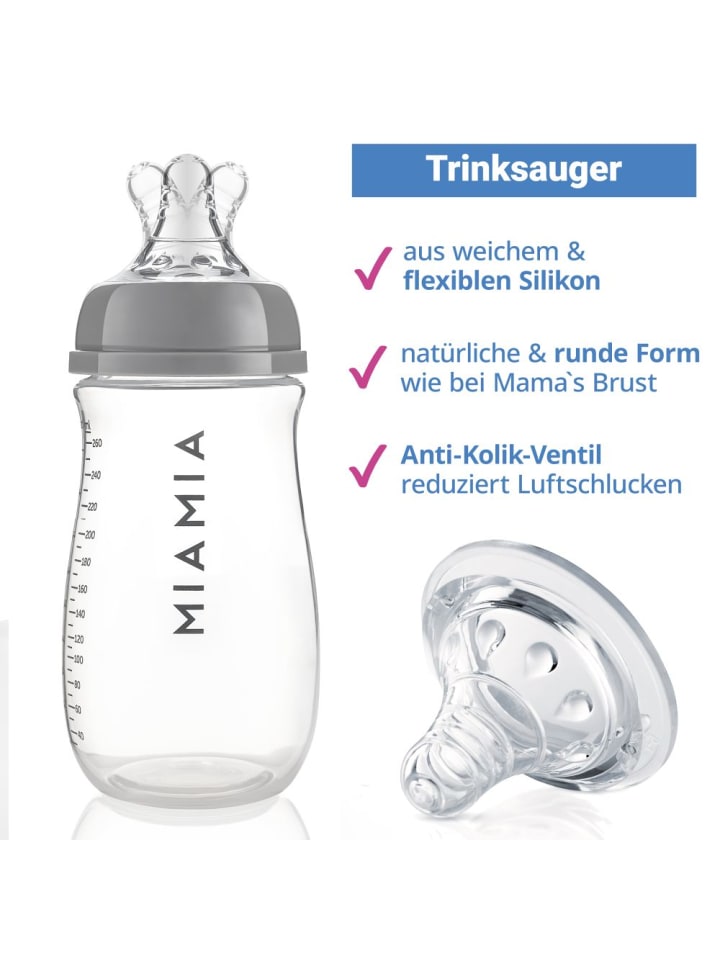 MiaMia PP-Flasche 260 ml mit Silikon-Trinksauger in grau günstig kaufen onesize