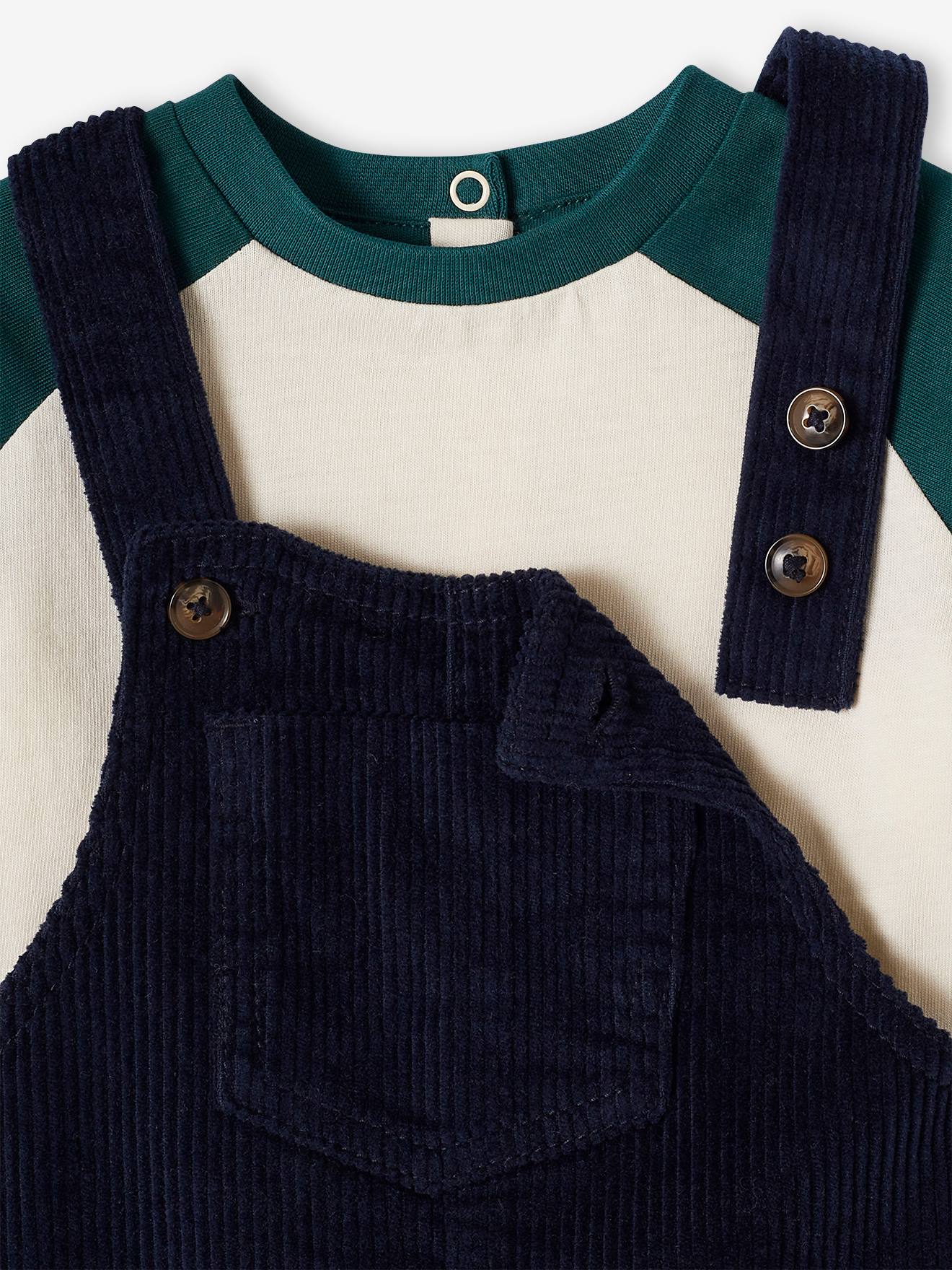 Vertbaudet Baby-Set: Shirt, Latzhose, Cap & Socken - nachtblau