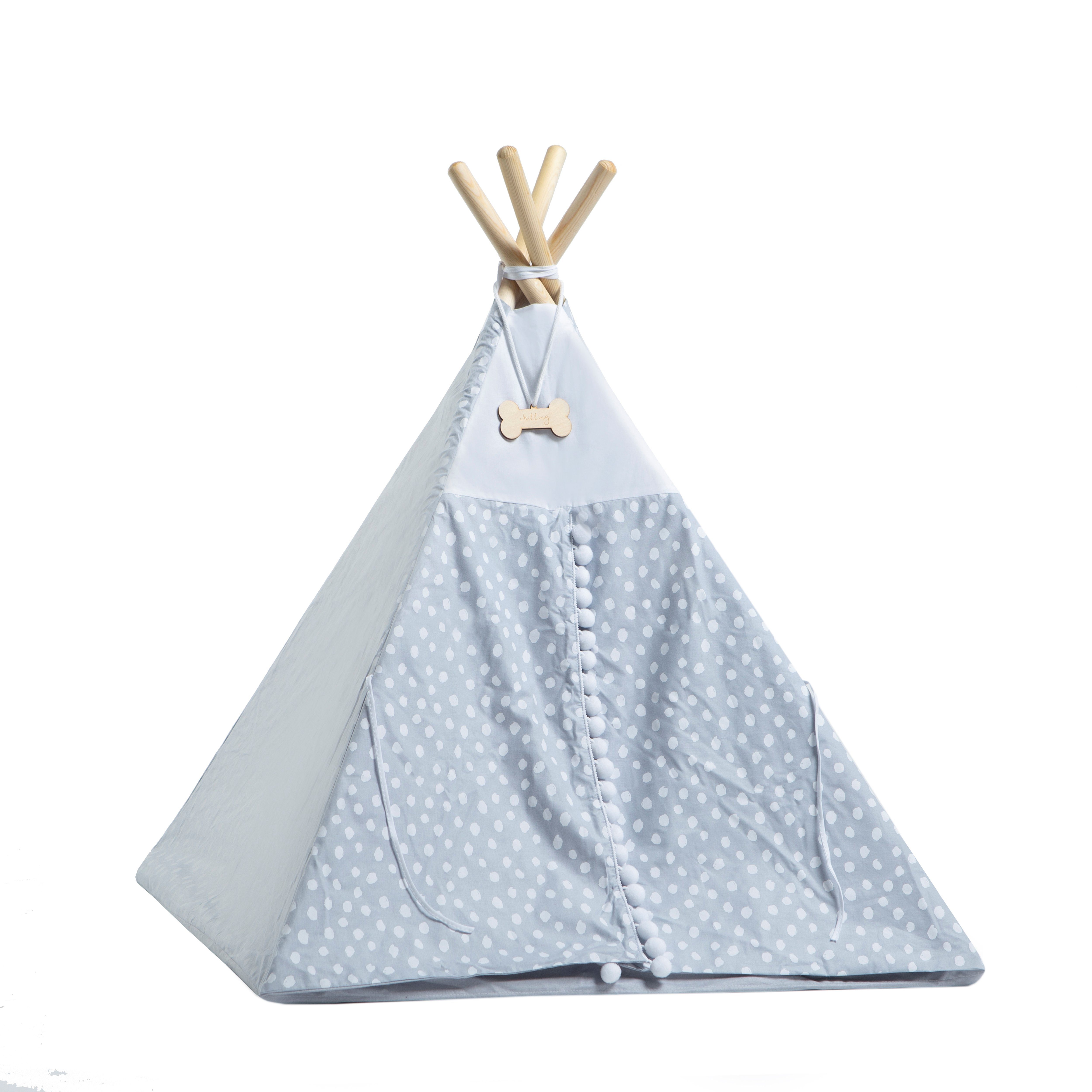 Rainbow Kids Tipi-Zelt Tipi für Hunde und Katzen / Haustierzelt Weißer Pompon, (2 tlg), vier Holzstangen zu je 110 cm Länge