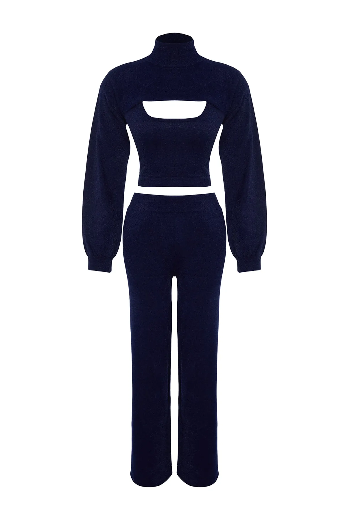 Trendyol Collection  Marineblaues pelziges 3-teiliges Strickoberteil- und -unterteil-Set TWOAW24AU00004