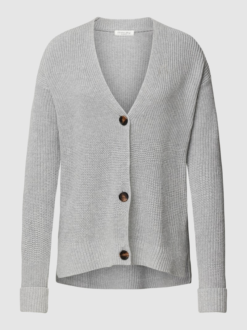 Strickjacke mit V-Ausschnitt in mittelgrau meliert