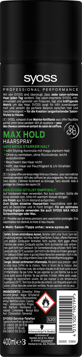 Haarspray Max Hold, 400 ml