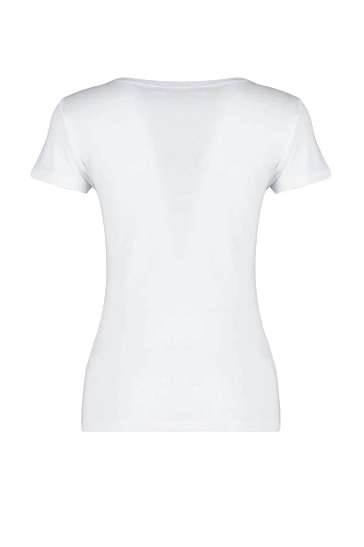 Trendyol Collection  Weißes, figurbetontes Basic-Strick-T-Shirt mit Poolausschnitt aus 100 % Baumwolle TWOSS23TS00096