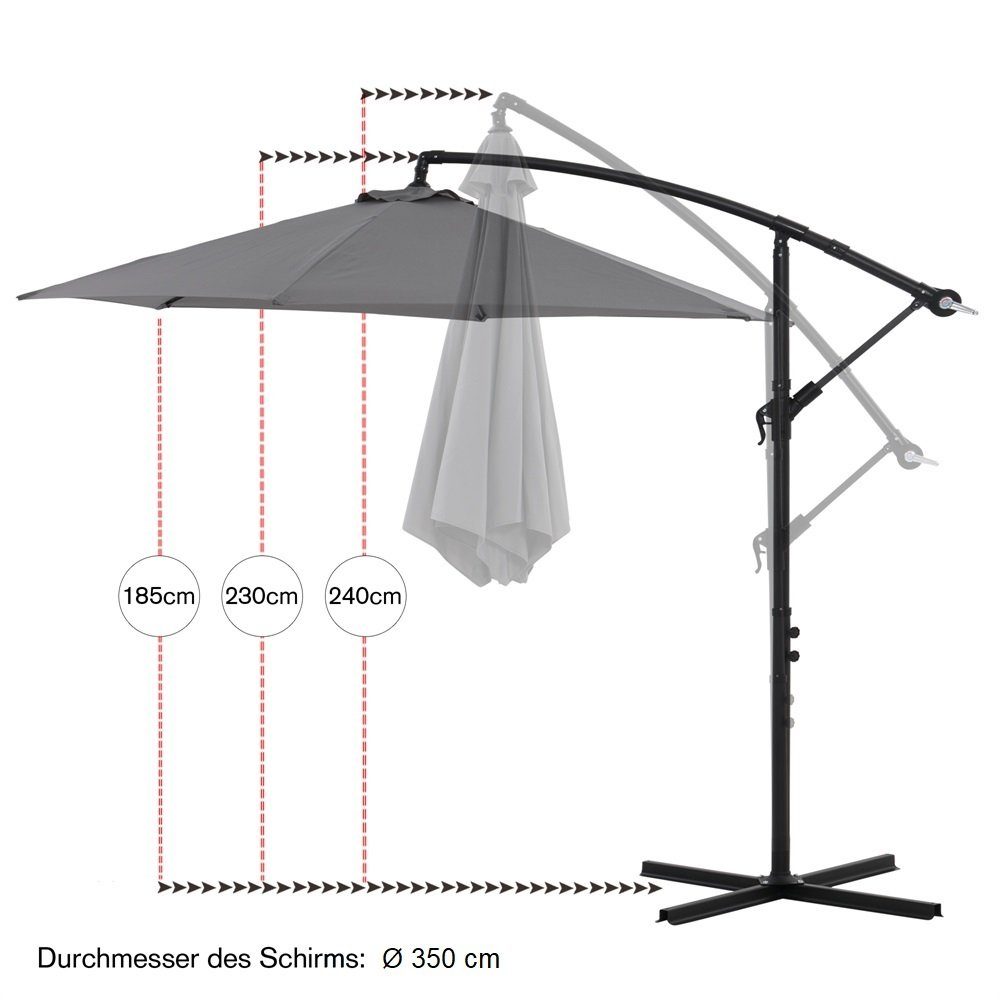 Mucola Sonnenschirm Sonnenschirm Kurbelschirm Ø 350 Ampelschirm LED Gartenschirm Balkon, Stück, Premium-Sonnenschirm, LED-Beleuchtung