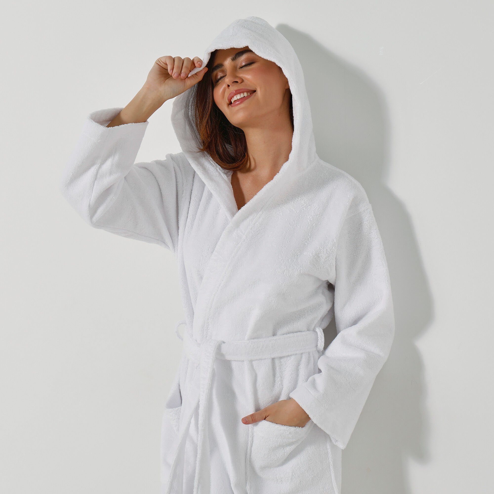 Peignoir mixte adulte col capuche éponge bouclette